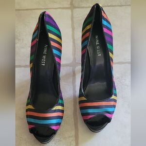 Rainbow striped Nine West heels